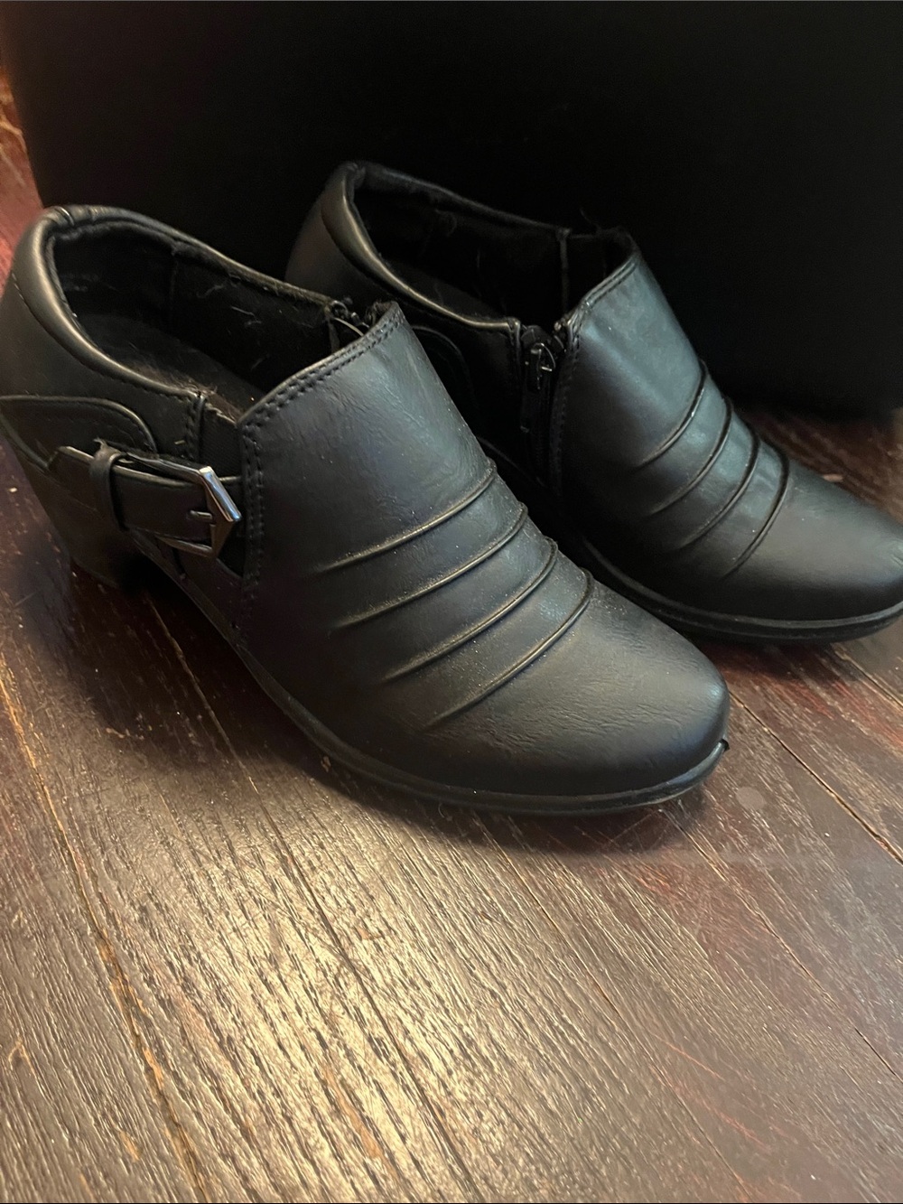 easy street Black Slip-On Loafers with Buckle Detail